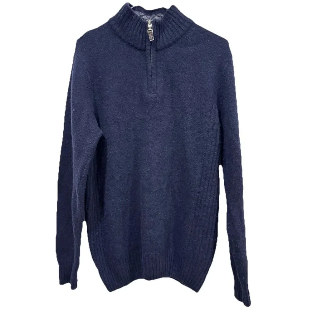 Daniele Blasi‎ Sweater Sz Medium M Blue Wool 1/4 Zip Made in Italy Mens